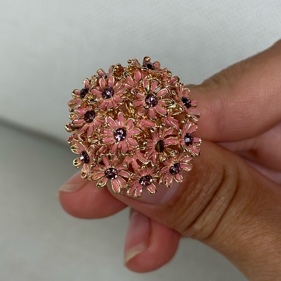 Vintage Pink Daisy Flower Gold plated Ring - Picture 7 of 9